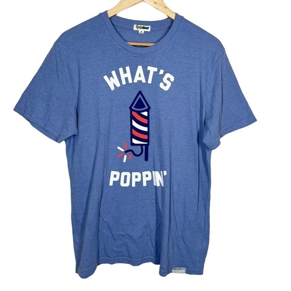 Tipsy Elves What’s Poppin’? Blue Graphic Tee Short Patriotic Fireworks Size Med - Picture 1 of 6